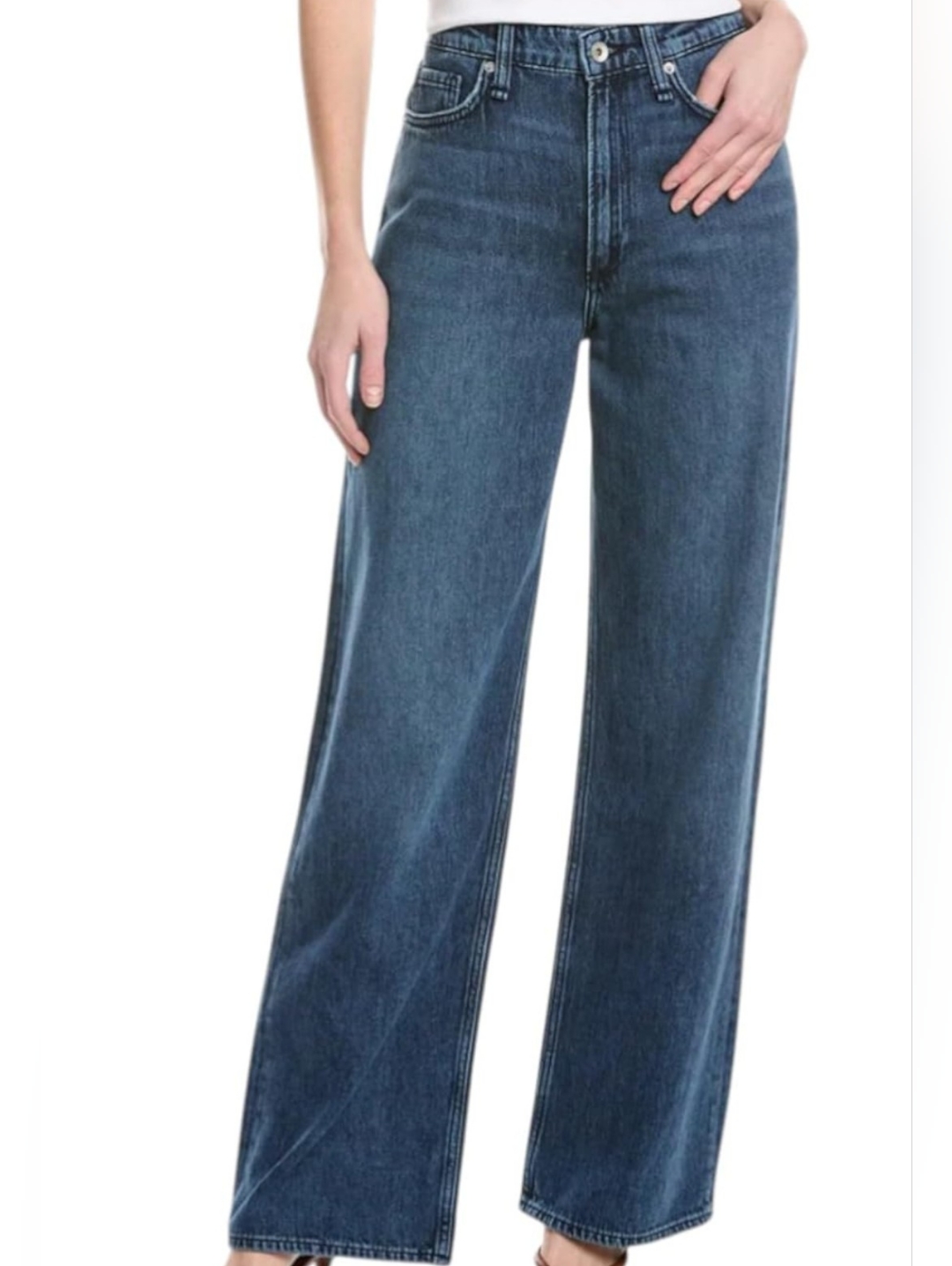 Rag & Bone Mid-Rise Wide Leg Jeans - Dark Blue Size 26 Women's